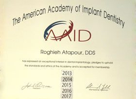AAID Ceritficate of Dr. R. Jennifer Atapour