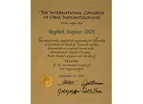 ICOI Certificate for Dr. R. Jennifer Atapour