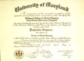 Certificate by University of Maryland to Dr. R. Jennifer Atapour