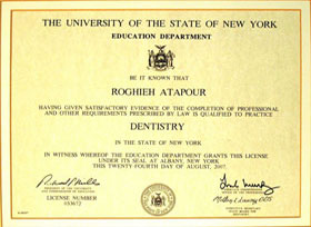NYU License For Dr. R. Jennifer Atapour